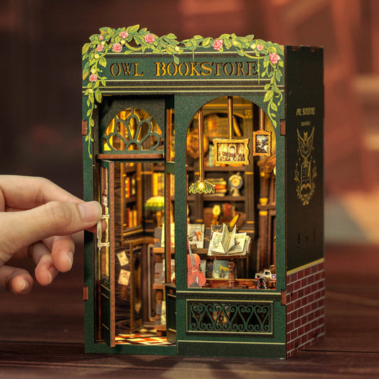 DIY Wooden Book Nook Kit - Miniature Cottage Library Model for Bookshelf